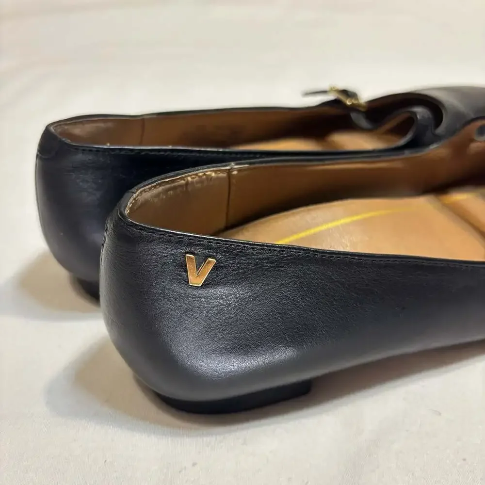 Vionic Black Leather Gem Delilah Pointed Toe Mary Jane Flats Size 6.5
